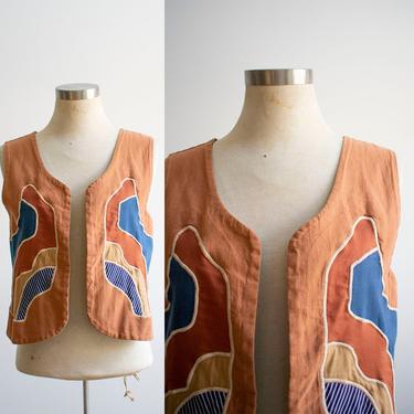 Vintage 1970s Vest / Vintage Boho Vest / Reversible Vest XS / Vintage Patchwork Vest / Hippie Patchwork Vest / Embroidered Hippie Vest Small 