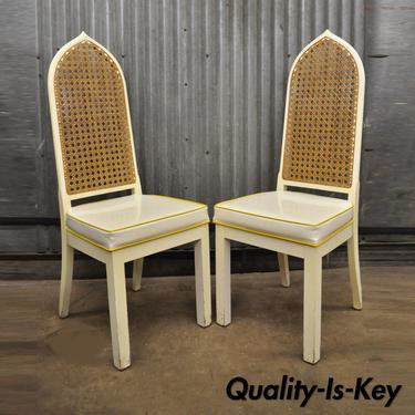 Pair of Bedell Vintage Hollywood Regency Cane Back Pagoda Dining Side Chairs (A)