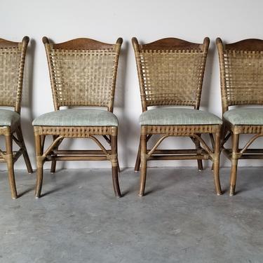 Vintage McGuire - Style Rattan and Leather Dining Chairs - Set of 4 