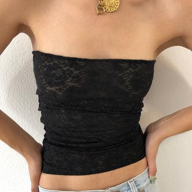 Vintage 90’s Black Sheer Stretchy Lace Tube Top 
