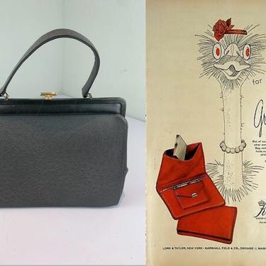 Grab a Stunning Bag - Vintage 1950s PariStyle Gray Grey Ostrich Leather Purse Handbag 