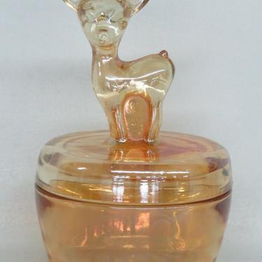 Jeannette Fawn Deer Style Marigold Carnival Glass Trinket Powder Dish 2413B