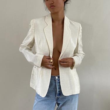 90s Giorgio Armani fitted tuxedo blazer / vintage creamy white textured Armani single button blazer | S 