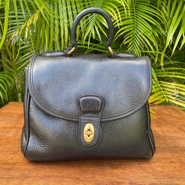 Vintage Black Grain Leather Cort Manner Willis Top Handle Bag 