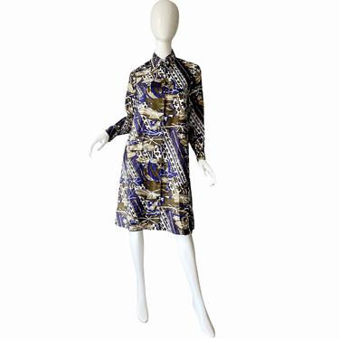 60s Star Of Siam Thai Silk Dress / Vintage Mod Geometry Dress / 1960s Shirt Dress Medium 