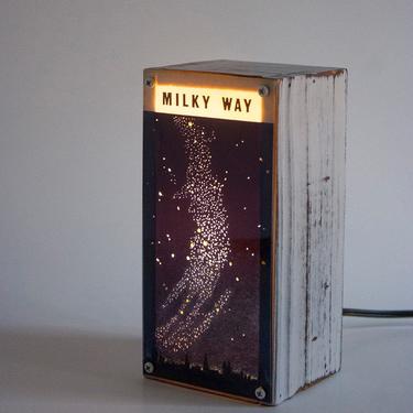 The Milky Way - outer space decor - Lightbox - handmade art - lighting - night sky - ephemera - distressed - home decor - spiritual 
