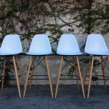 Mid Century White Eames Style Barstools