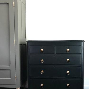 Antique pine black chest of drawers with brass pulls-no shipping on this piece 