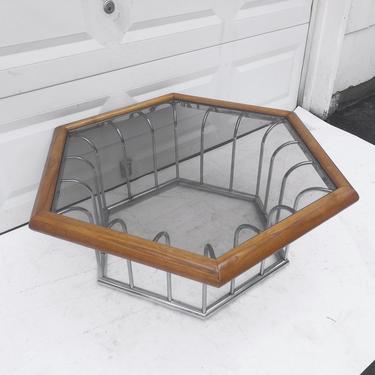 Mid-Century Modern Coffee Table in Chrome and Oak 