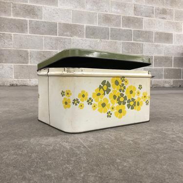Vintage Container Retro 1960s Tin Metal Kitchen Storage Container Yellow + Green + Floral + Decorware + Mid Century + Home + Kitchen + Decor 