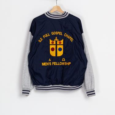 90s Full Gospel Chapel Varsity Jacket - Men's Medium, Women's Large | Vintage San Francisco Striped Zip Up Windbreaker Bomber 