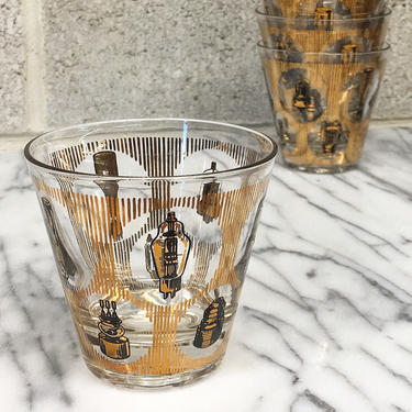 Vintage Whisky Glasses Retro 1960s Mid Century Modern + Lightbulb Print + Set of 6 Matching + Cocktail Glassware + Bar and Kitchen Decor 