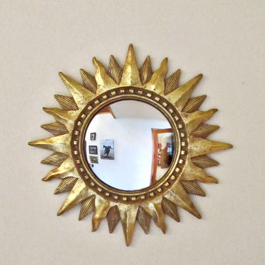 gold sunburst convex mirror - witch's eye - butler mirror - Bombay Company 1980's 