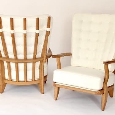 Pair of French Oak Grand Repos Lounge Chairs Guillerme et Chambron Votre Maison