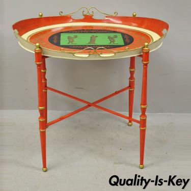 Chelsea House Italian Classical Red Gold Tole Metal Serving Tray Coffee Table