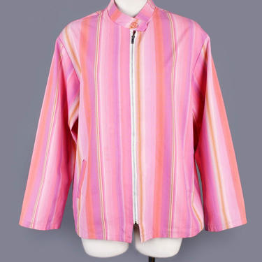 60's MOD Pink Stripe Jacket, Vintage jacket, Coat, Windbreaker, Medium, Zip Up , Vespa Scooter Girl Jacket 
