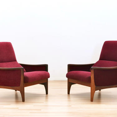 Pair of Mid Century Lounge Chairs by G Plan in Burgundy 