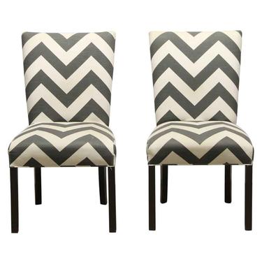 Pair of Gray & White Chevron Chairs