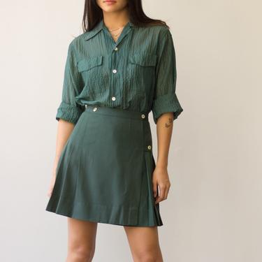 1970s Forest Green Pleated Mini Skirt 