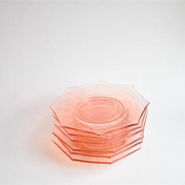 Depression Glass Octagonal Pink Saucers x6 | Rose Glass Heisey? Indiana? Cambridge? | Snack Kid Dishes Dessert Bread Bridal Small Plates 