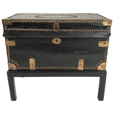 Brass Stud Decorated Leather Sea Captain's Chest on Stand, circa 1810-1820
