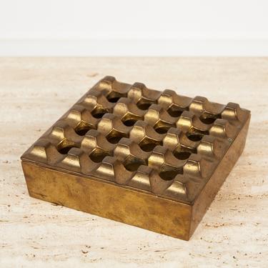 Square Bronze Modernist Ashtray with Cover
