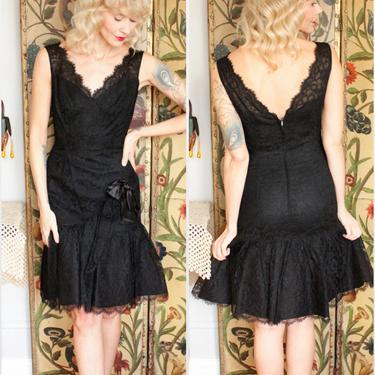 1960s Dress // Black Lace Cocktail Dress // vintage 60s dress 