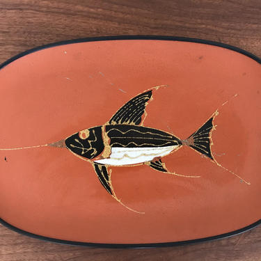 MID CENTURY MODERN Orange Hand Painted Fish Tray  (Los Angeles) 