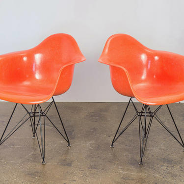 Pair of Orange Eames Armchair Shells 