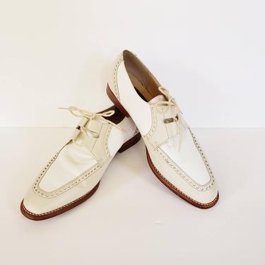 Vintage Cream White Lace Up Shoes Oxfords / 90s Kenneth Cole Two Toned Summer Loafers Brogues / 8.5 / Anouk 