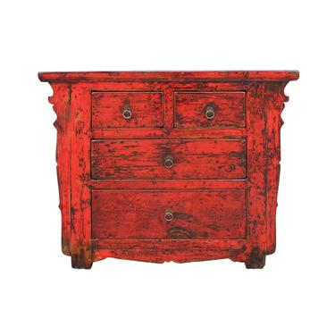 Chinese Distressed Rustic Red Foyer Console Table Cabinet cs5331S