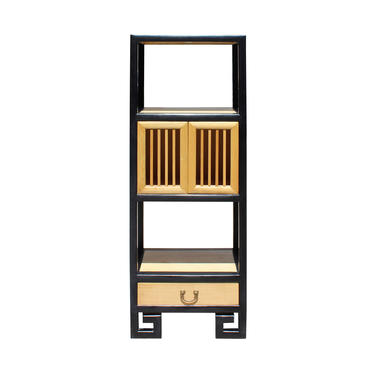 Oriental Black Rim Natural Wood Narrow Storage Display Bookcase Cabinet cs5163E 