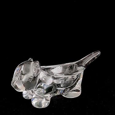Vintage Whimsical Modernist Fine French Art Glass Crystal Kitten Cat Bowl Art Vannes Figural Bowl Sculpture France 1960s 