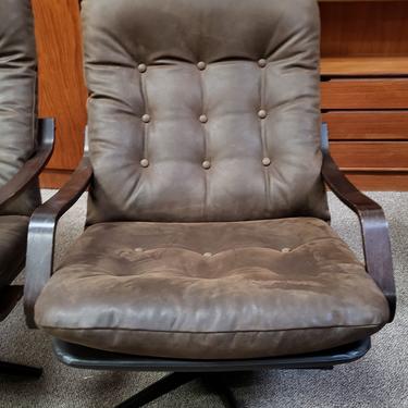 Item #DMC45 Vintage Brown Suede Leather Swivel Chair c.1970