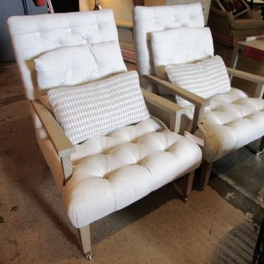 SET OF FOUR PRICED SEPARATELY LINEN TUFTED ACCENT CHAIRS