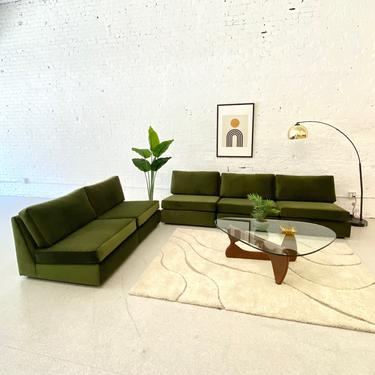 Modular Olive Green Vintage 5 Piece Sectional