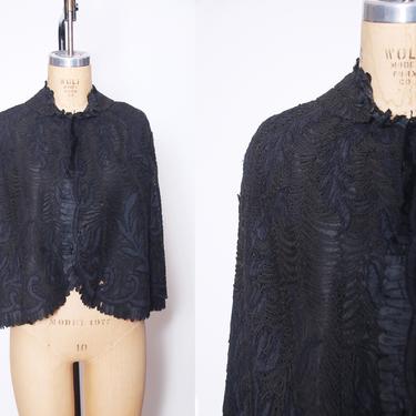 Victorian lace mourning cape / antique lace mourning cloak / 1800s black caplet / goth steampunk fashion / Victorian mantle / Edwardian cape 