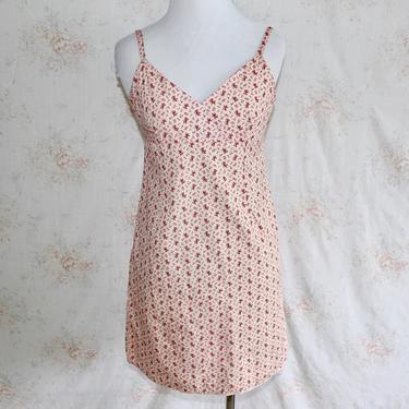 Vintage 90s Slip Dress, 1990s Floral Sundress, Mini Dress, Spaghetti Strap, Pink, Romantic 