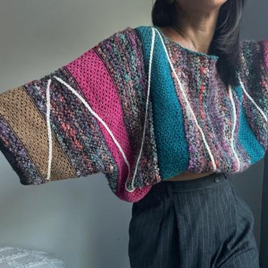 vintage 80s slouchy draped boxy bouclé cozy nubby knit wearable art sweater 