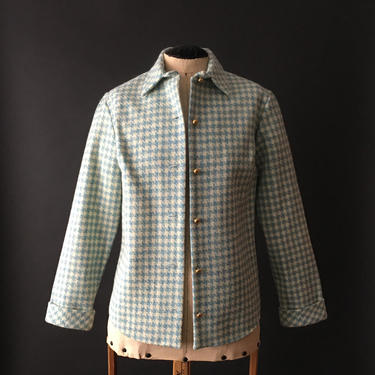 Vintage Wool Jacket / Vintage Wool Shirt / Made in Minnesota / Houndstooth Jacket / Vintage Loungewear / Blue and White Blouse 