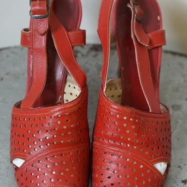 1940s Red Leather Shoes- size 8.5/9 