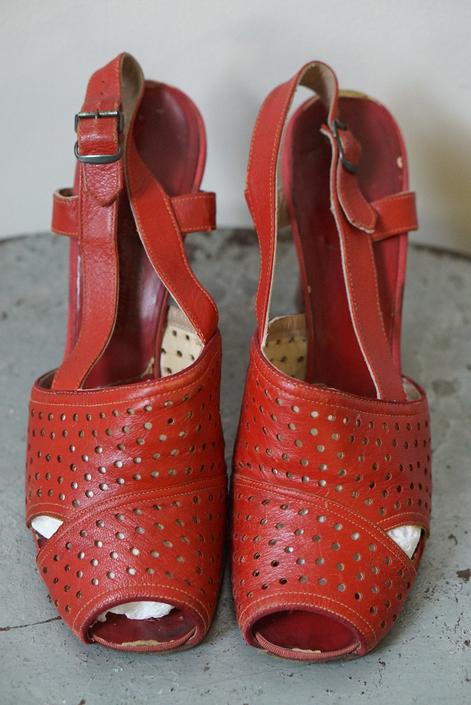 1940s Red Leather Shoes- size 8.5/9 