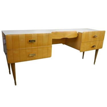 1950s Pier Luigi Colli Vintage Italian Design Cream &amp; Honey Ashwood Modern Desk