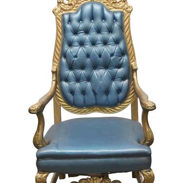 Antique Blue & Gold Wood Frame Throne Chair