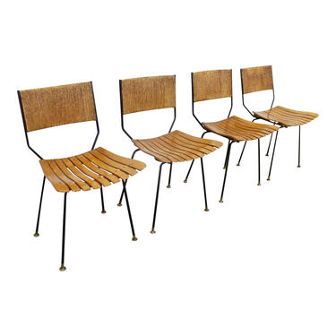 Arthur Umanoff Chairs Mid-Century Modern Rush Back Slat Dining Chairs Set of 4 