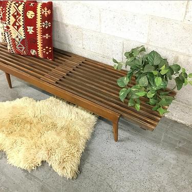 LOCAL PICKUP ONLY Vintage Wood Slatted Extendable Bench Retro 1960's Mid Century Modern George Nelson Style Dark Brown Seating 