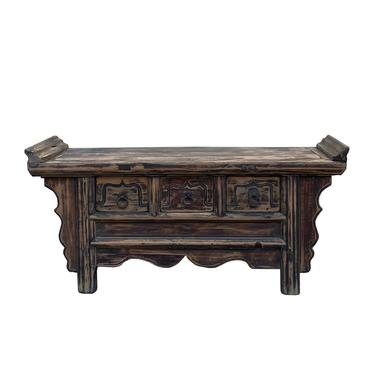 Chinese Vintage Rustic Carving Low Kang Table Display Stand cs7195E 