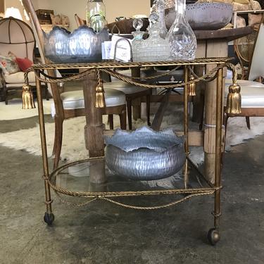 Vintage Italian Gold Rope Gilded two tier bar cart