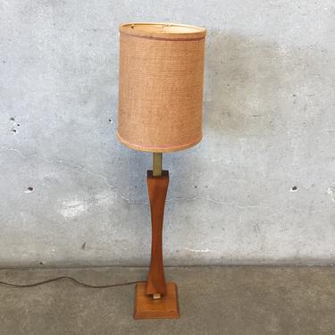 Mid Century Wood and Brass Lamp