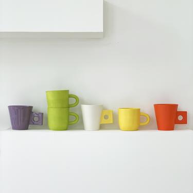 Handmade Ceramic Square Handle Mug - Orange, White, Lavender
